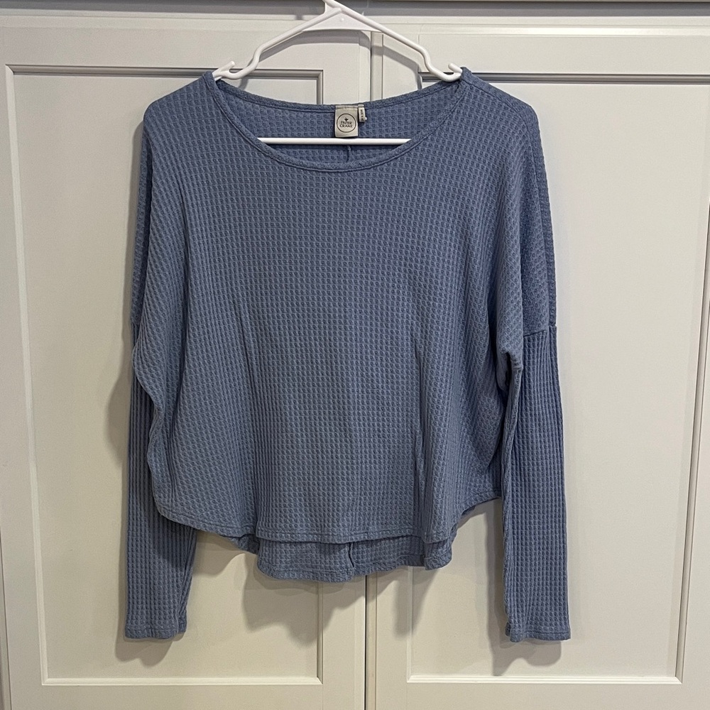 Paper Crane Blue Long Sleeve Waffle Knit Sweater